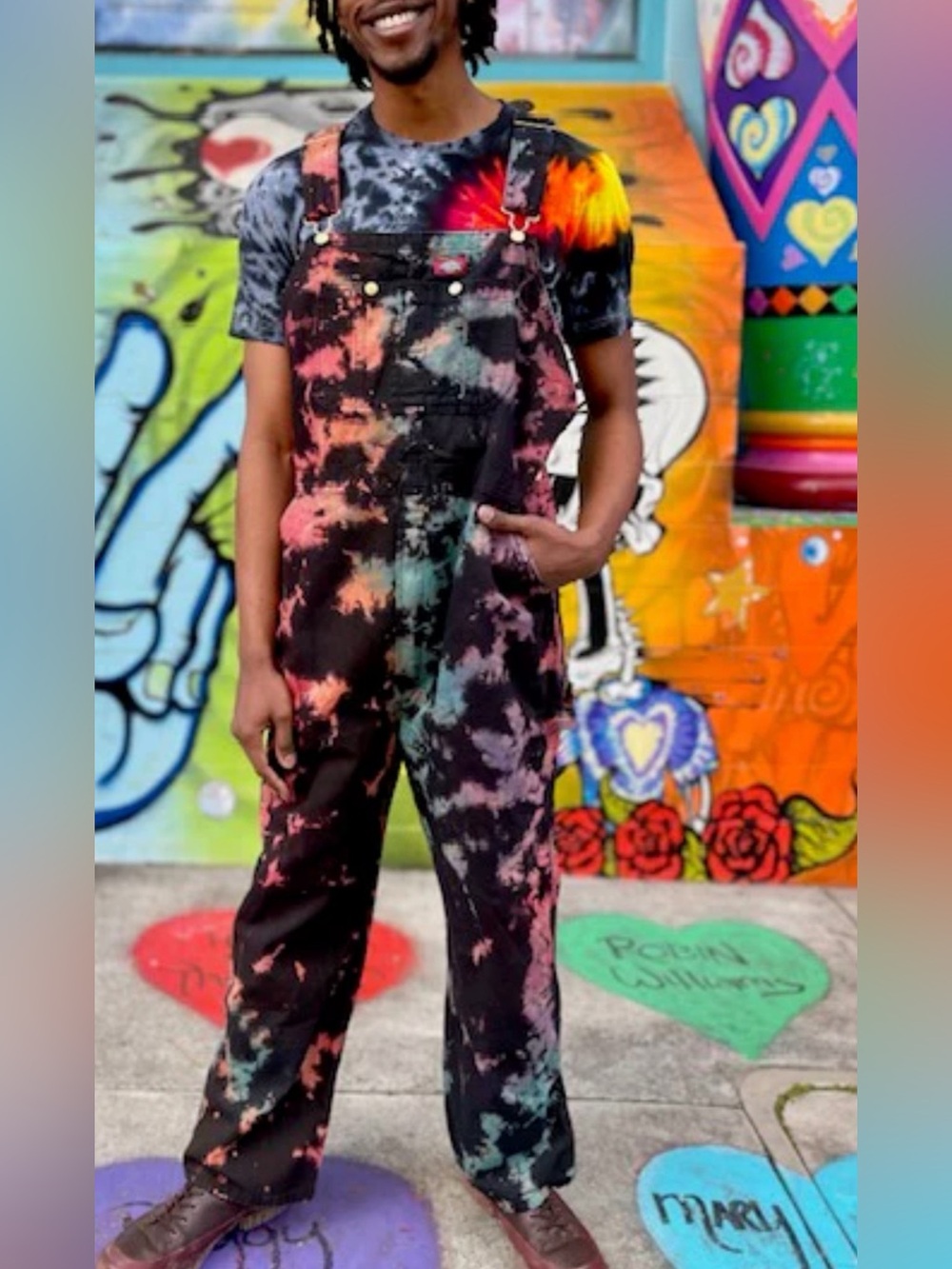 Dickies x NOiiCO TieDye Bib Overalls  Carpenter Festival Hippie Streetwear 36x30